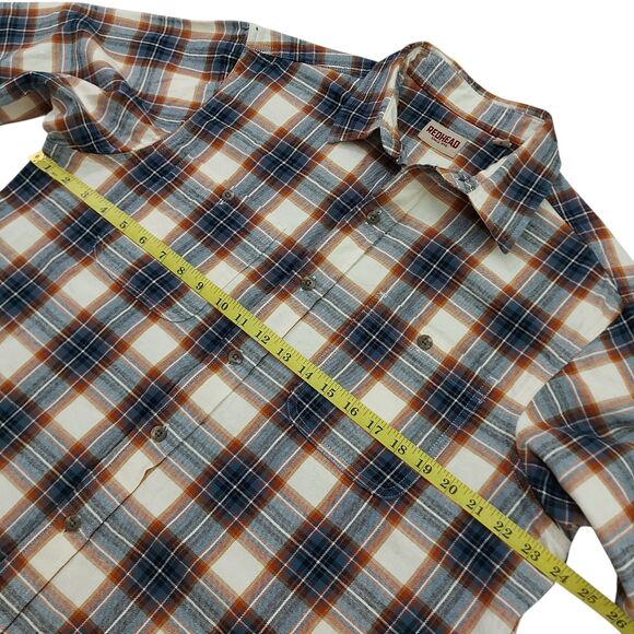 RedHead Flannel Shirt Mens Large Brown Blue Plaid Long Sleeve Cotton Outdoor - Picture 10 of 12